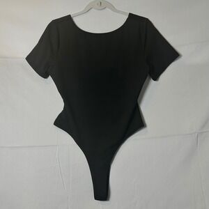 Anthropologie Grey Lab Los Angeles Black Open Back Short Sleeve Bodysuit Medium